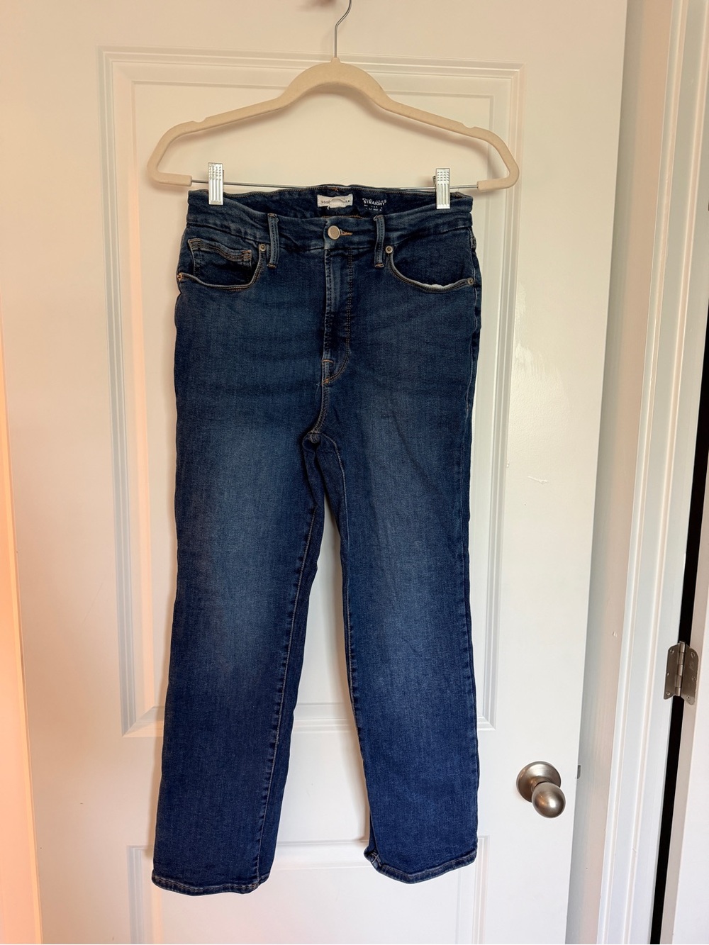 Good American Dark Blue Women's Straight-Leg Jeans Mid-Rise